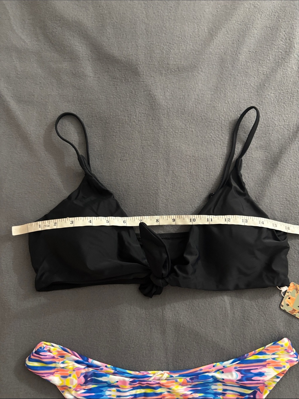 Shekini Bikini Set Black Tie Front Top Multicolor Bottoms NWT Women’s L - Picture 3 of 6